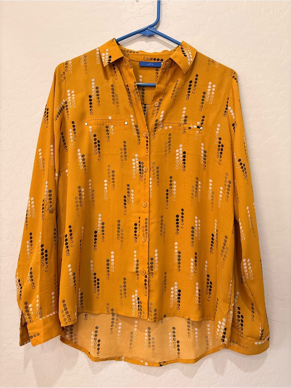 Apt. 9 Mustard Dot-Pattern Button Down Blouse